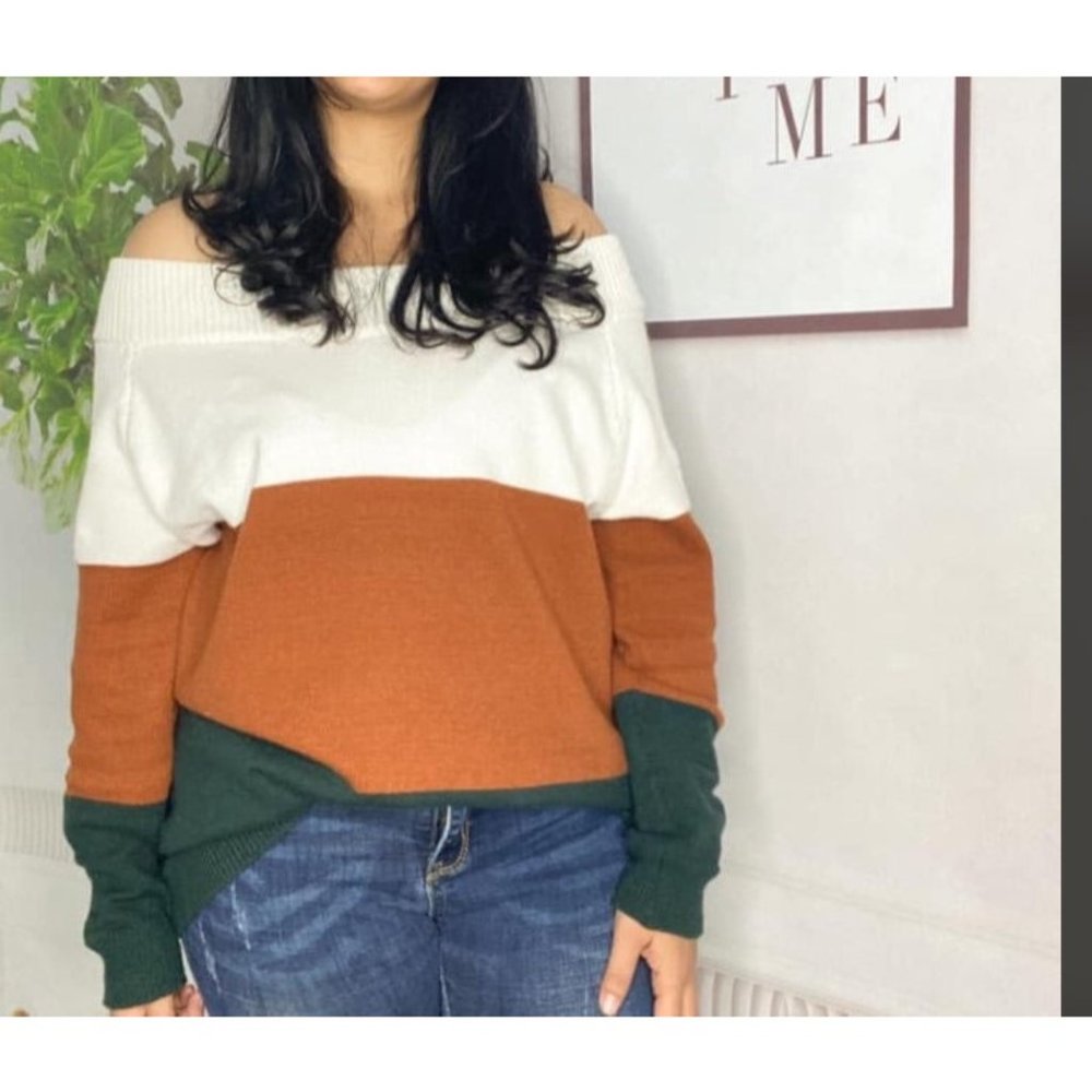 Shirley & Stone Color Block Off The Shoulder Sweater - Picture 2 of 7